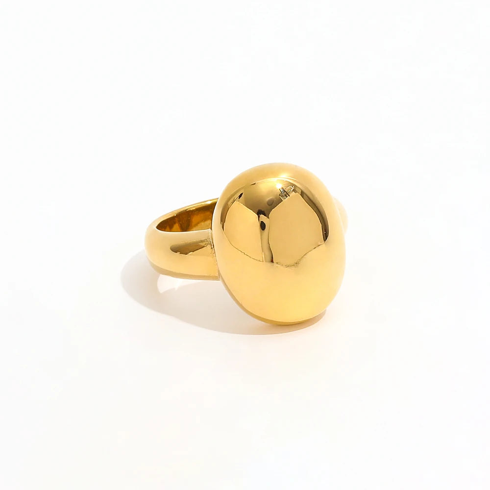 Joolim Jewelry Wholesale 18K Gold Plated Smooth Cambered Oval Peas Stainless Steel Ring for Women Ring