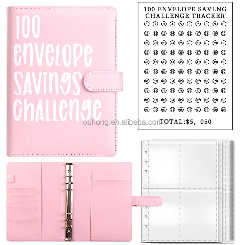 Hot Selling Pu Leather 100 Envelope Savings Challenge Money Budget Binder Set