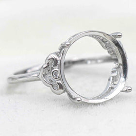 Sterling Silver 12*12mm Semi Mount Ring Empty Frame Blank Support Setting S925 Base Holder Without Center Stone for DIY Inlay