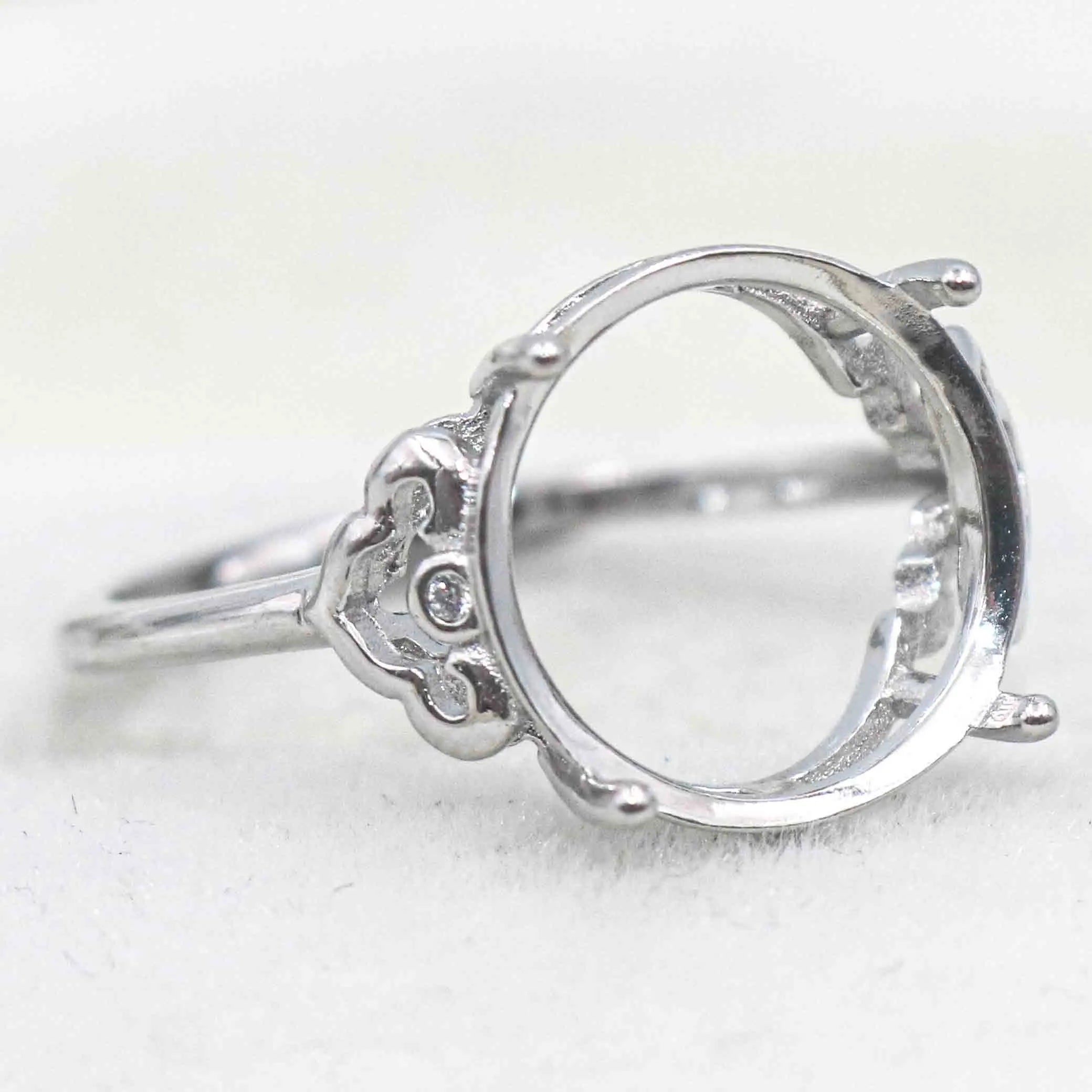 Sterling Silver 12*12mm Semi Mount Ring Empty Frame Blank Support Setting S925 Base Holder Without Center Stone for DIY Inlay