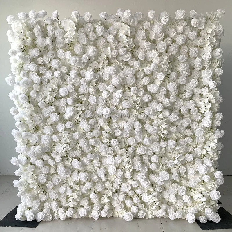 3D Roll up Cloth Flower Walls Panel Backdrop Rose Peony Silk Artificial Flower Wall for Party Wall