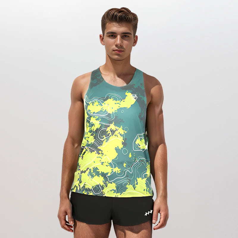 Sanken Sublimation Print Running Singlet Quick Dry Seamless Running Shirts Breathable Marathon Tank Tops Lightweight Vest