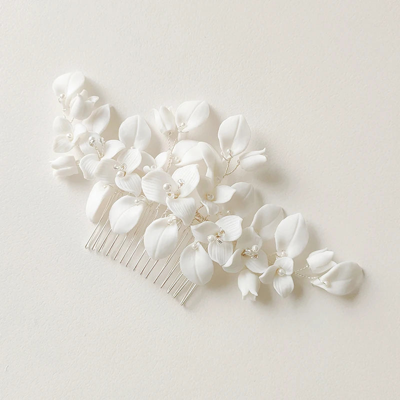 Handmade Floral Porcelain Haircomb Lovely Pearl Hair Comb Ceramic Wedding Jewelry Bridal Accessories for Brides Special