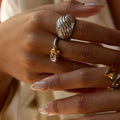 J&D Fashion Jewelry 18K Gold Plated Stainless Steel Two Tone Knotted Winding Snake Textured Rings Set