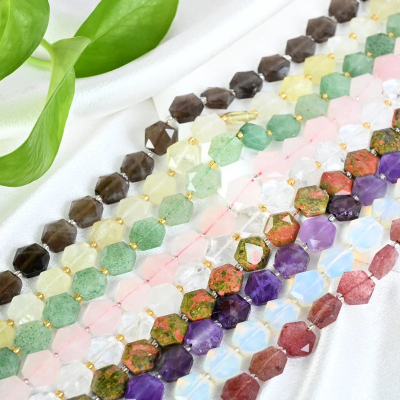 Natural Stone Faceted Loose Beads Amethyst Rose Quartz Lapis Red Agate Crystal Gemstone Jewelry