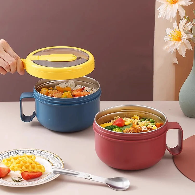 Food Grade Instant Noodle Lunch Box Round Large Capacity Eco-Friendly Leak-Proof Microwavable Kitchen Use with Handle