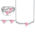 Temperament Elegant Shinny Pink Heart Double Zirconia 925 Sterling Silver Wedding Jewelry Set for Women