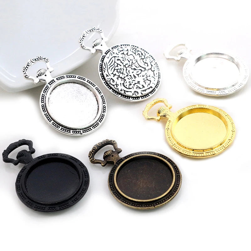 20mm Inner Size Black Bronze Antique Silver Plated 5 Colors Cabochon Base Setting Charms Pendant Blank Bezel Trays