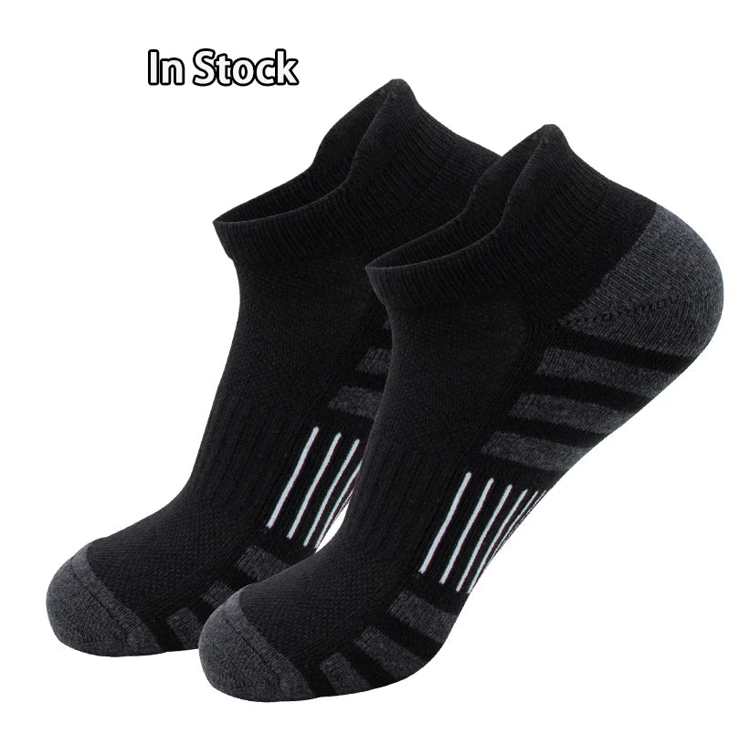 Men's Breathable Athletic Cotton Socks Jacquard Design Knitted Custom Logo Ankle Anti-Slip Invisible Running Summer Sports Sock