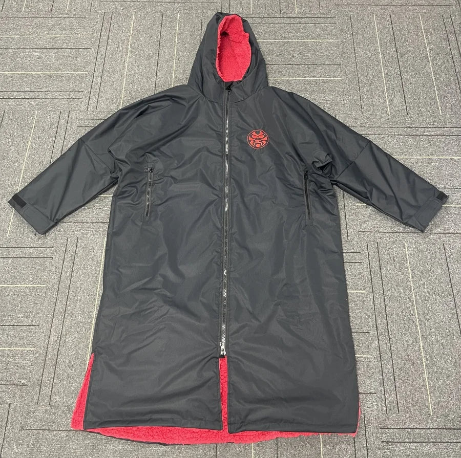Warm Sherpa Lining Waterproof Surf Swim Parka Jackets Oversized Hooded Changing Robe