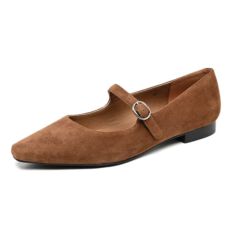 French Retro Genuine Leather Sheep Suede Mary Jane Shoes Women'S Hundred Low Heeled Single Shoes Customized Models