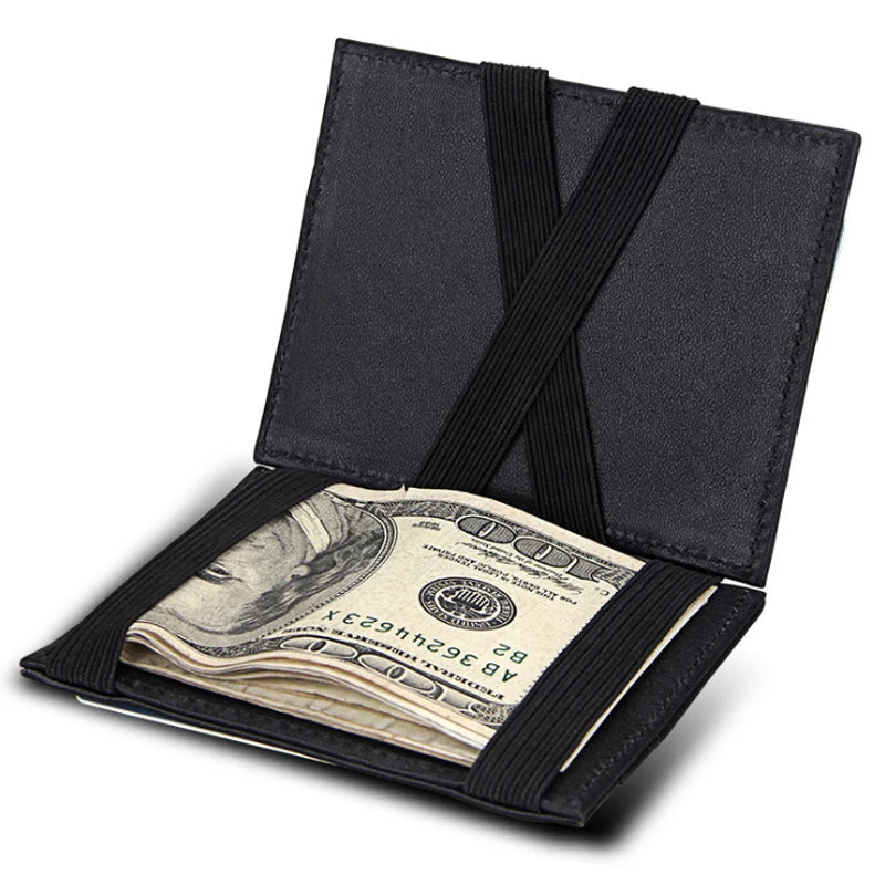 Factory Selling Magic Mens Wallet Magic Purse Genuine Leather Wallet Card Holder Wallet With Elastic Band Cash Holder for Men