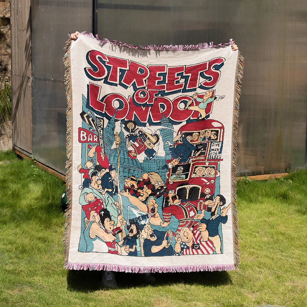 Wholesale Custom Woven 100% Cotton Portrait Tassel Throw Blanket Jacquard Tapestry