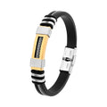 Daili Men's Vintage Stainless Steel Bracelet Black PU Leather Gold Plated Fashion Accessories for Gift
