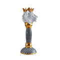Royal White Lion Resin Candlestick with Golden Crown Black White Diamond Checkered Base Luxury European Style Gold Decor