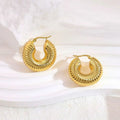 Trendy Geometric Chunky Hoop Earrings Hypoallergenic Stainless Steel Bold Thick Thread Texture Statement Earrings for Women