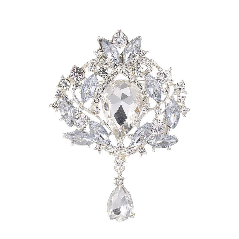 Large Luxury Women's Water-Drop Brooch Pin Rhinestone Alloy Jewelry for Wedding & Engagement Plating Technology