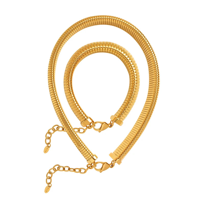 Personalized Wide Cuff Chain Fashion Hip-Pop Elastic Stretch Exaggerated Necklace & Bracelets Gift Sets OEM ODM Manufacturer