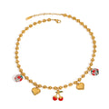 J&D Fun Pendant Sweet and Romantic 18K Gold Stainless Steel Chubby Heart Alloy Oil-Dripping Cherry Pendant Charm Necklace
