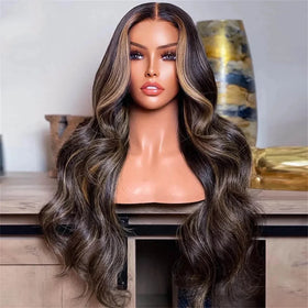 Ombre Blonde Black Middle Part Pre-plucked Natural Hairline Lace Front Wig Unprocessed Cuticle Consistent Virgin Hair Woman Wigs