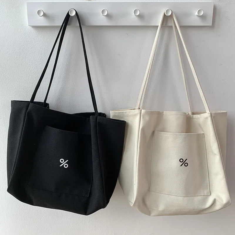 Simple Korean Student Large Capacity Shopping Shoulder Bag Literary Canvas Tote Handbag Wholesale
