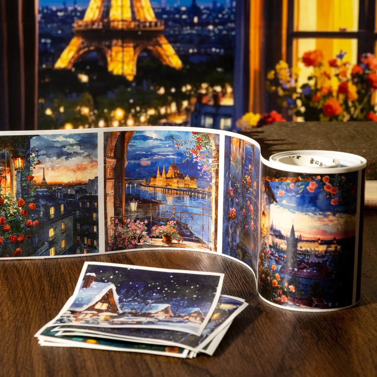 1Roll Night End Scroll Series Large Size Night Landscape Scenic Tape Window Starlight