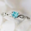Huitan S925 Fashion Jewelry Ring for Dainty Heart Shaped Light Blue Crystal Cubic Zirconia Finger Ring 925 Sterling Silver Women