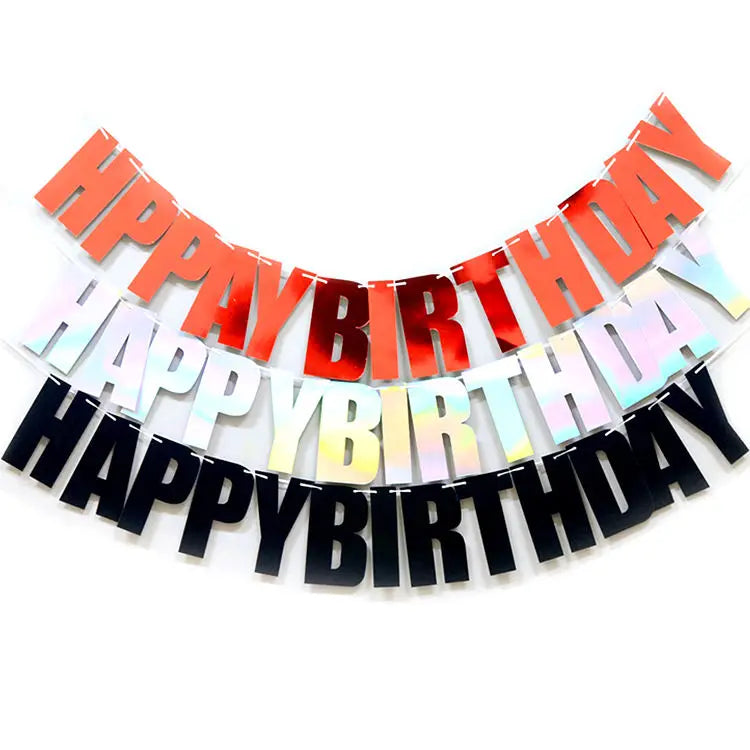 Happy Birthday Bunting Banner Shiny Gold Letters 2pcs Child Party Supplies Hot Selling Colorful Durable Portable Paper Outdoor