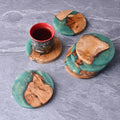 Tailai Single Natural Wood & Teal Epoxy Resin Coaster | Non-Slip Heat-Resistant Round Drink Coaster for Home Kitchen & Table