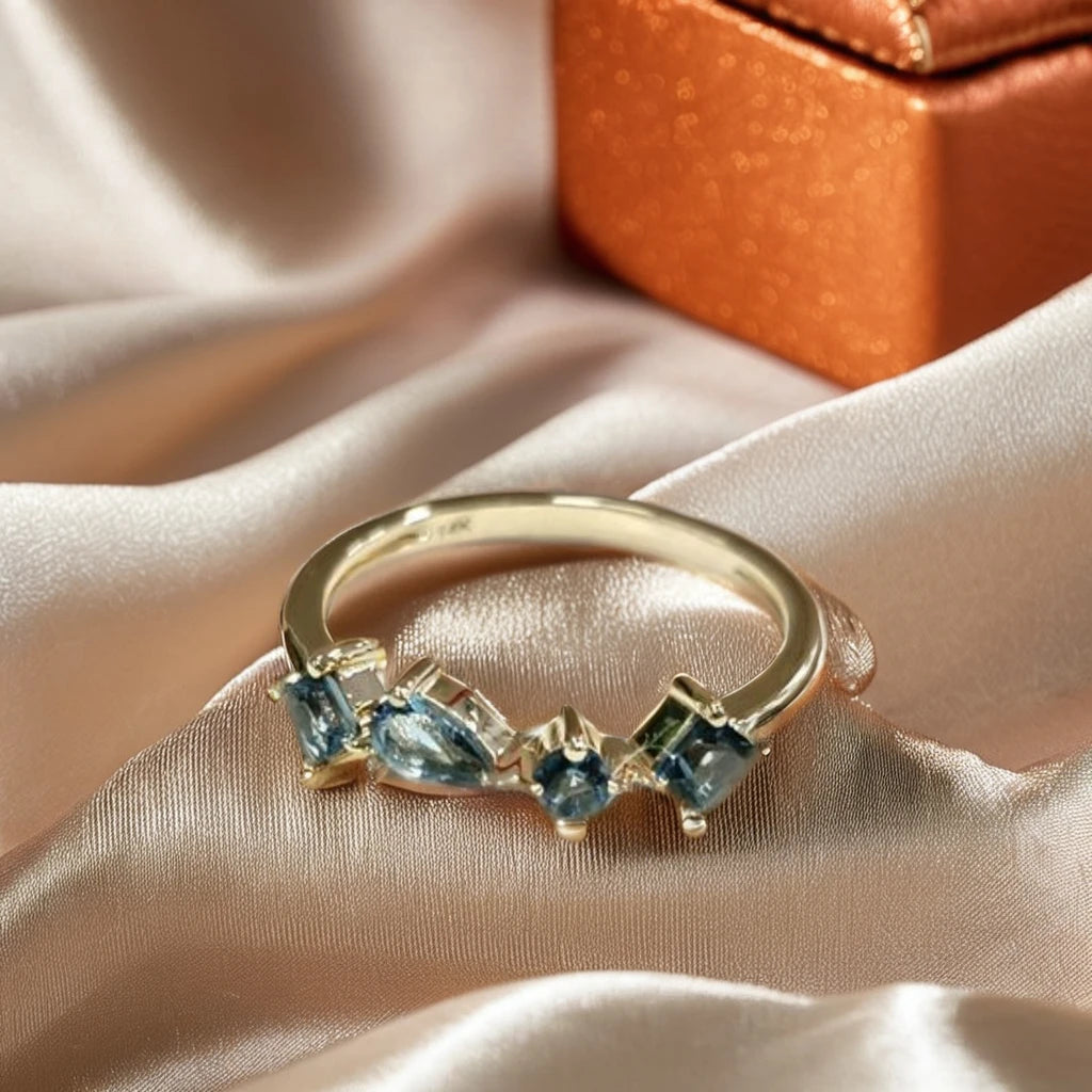 Wholesale Hypoallergenic Real London Blue Topaz 14k Gold Pure Natural Gemstone Ring Delicate Gift for Women Girls