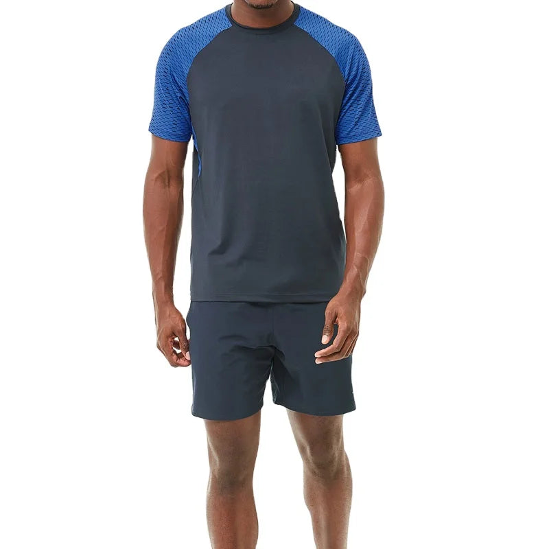 New Design Wholesale Men's Sportswear Quick Dry Body Fit Short Sleeve Sports Running Shorts Suit