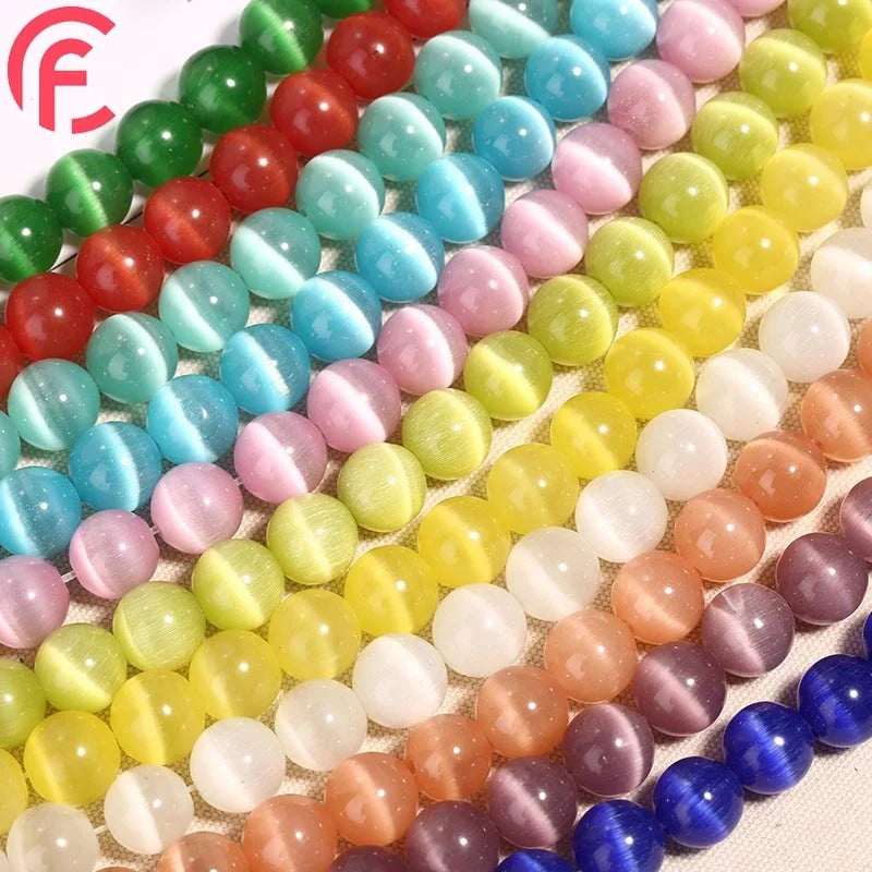Wholesale Natural Opal Cat's Eye Stone 6/8/10/12mm Crystal Gemstone DIY Bracelet Necklace Round Loose Beads for Jewelry Making