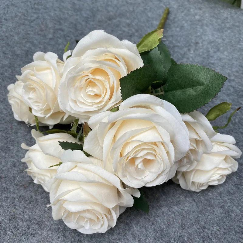 F-R0182 7Heads Artificial Silk Roses Bunch Faux Silk Roses Flower Table Decor Long Stem Handmade Rose Table Decoration