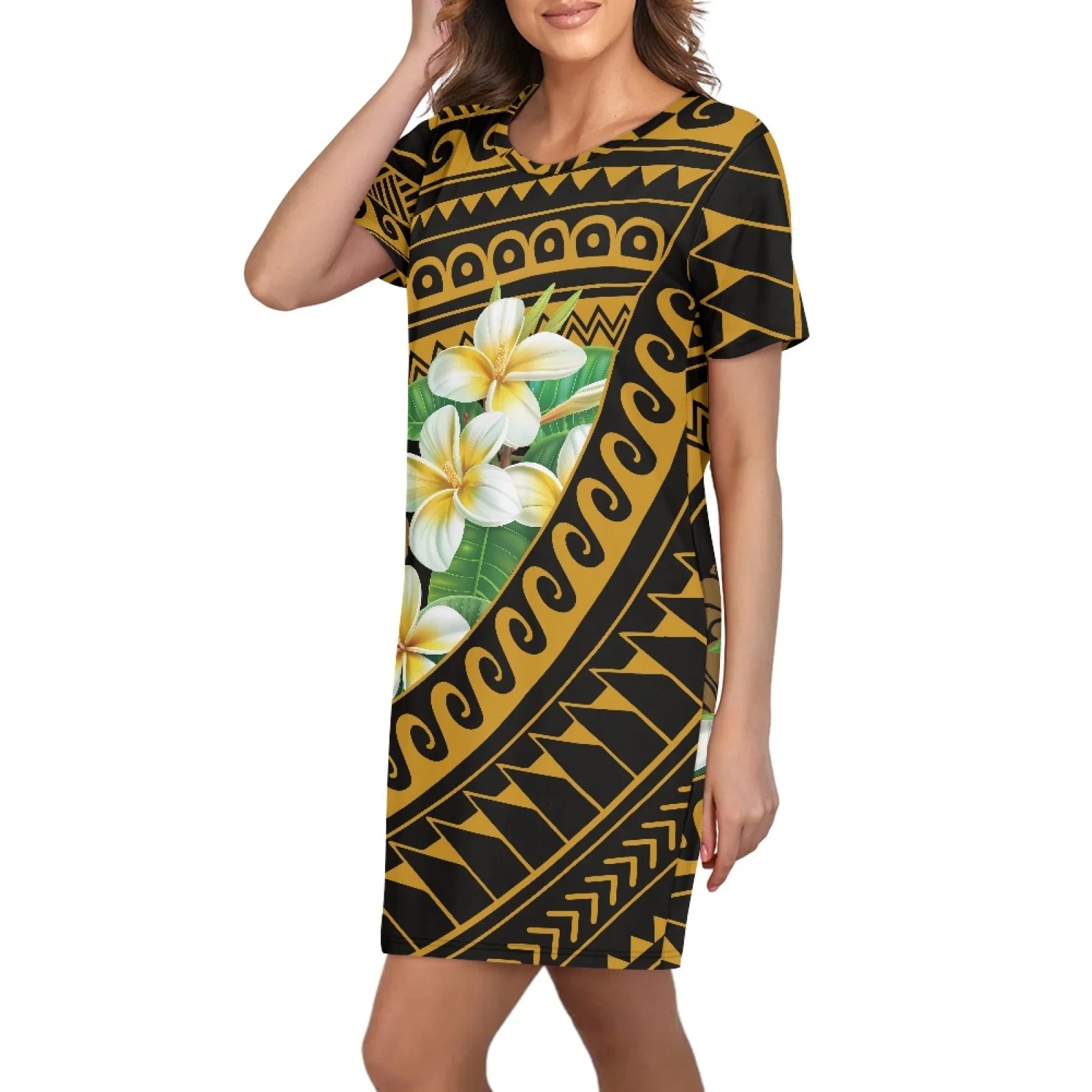 Round Neck Floral Printed Summer A-Line Elegant Dresses Women Vintage Short Sleeve Beach Sundress Ladies Casual Loose Boho Dress