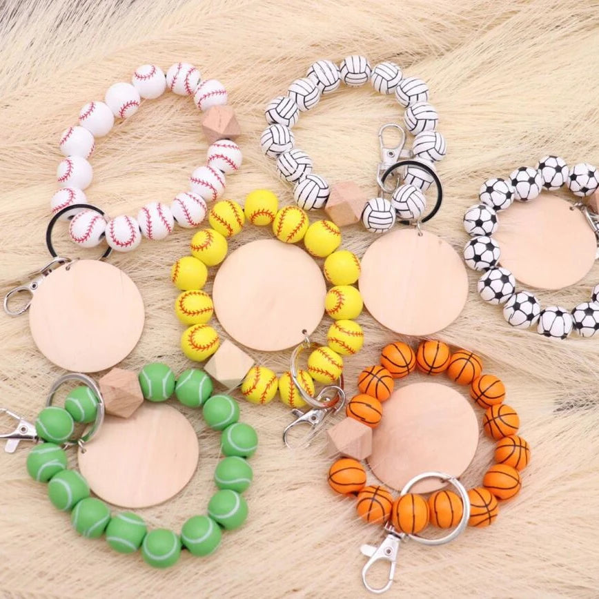 Tongxin New Hot Baseball Bracelet Printing Bead Sport Bangle Basketball Soccer Volleyball Wristlet Keychain Bag Pendant Accessory