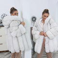 Classic Design European Hooded Fashion Real Fox Fur Long Coat