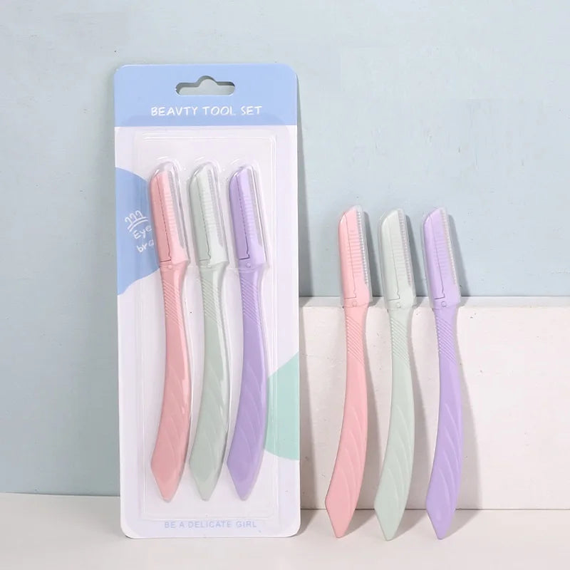 Pack of 3 Multipurpose Hair Shapers Single Blade Bar Code Fold Type Eyebrow Razor Safety Working Mode for Body Hair Removal