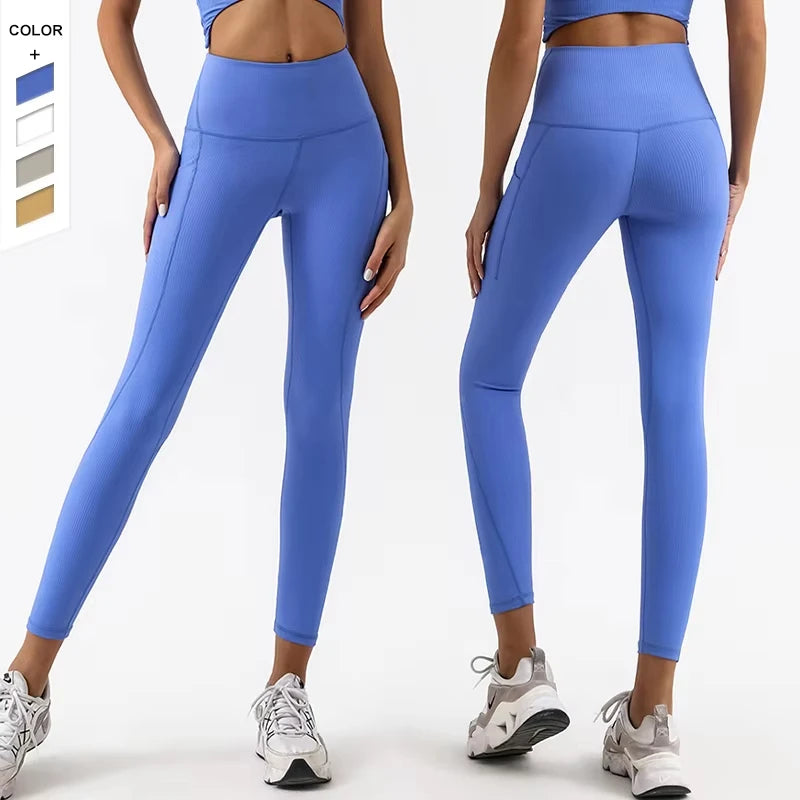 Customized Logo Solid Running Tights High-Waisted Sports Fitness Cropped Pants Skin-Friendly Yoga Training Elastic Waist Closure