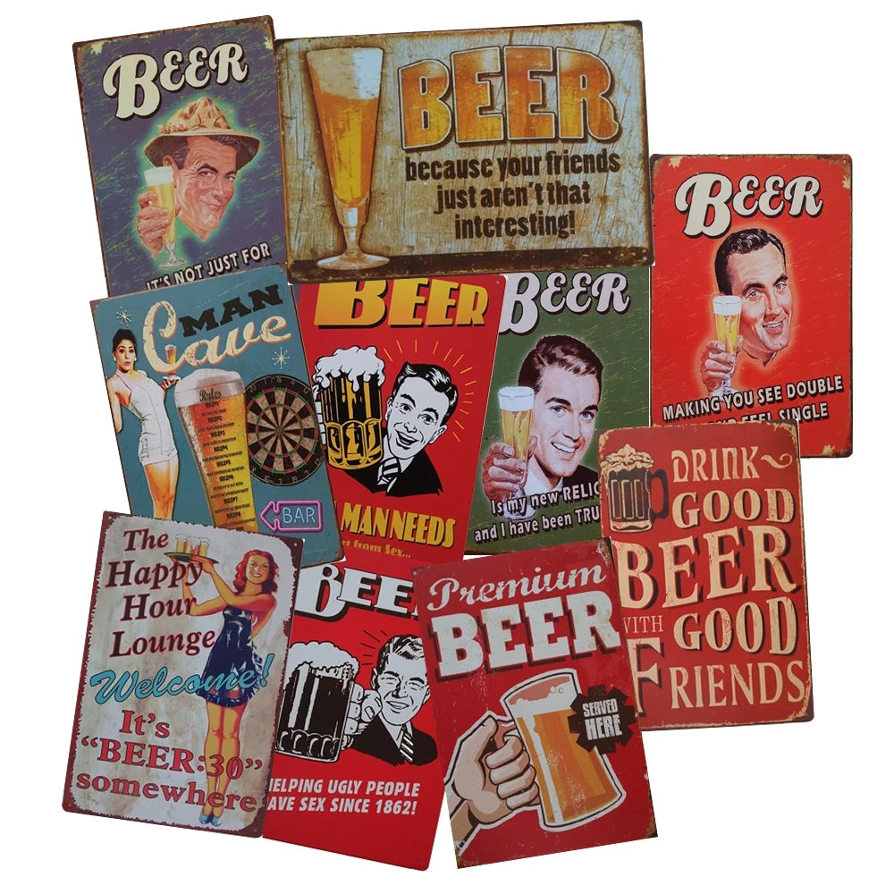 Shabby Chic Vintage Metal Tin Signs Custom Design Tin Plaque FREE BEER Rustic Tin Signs