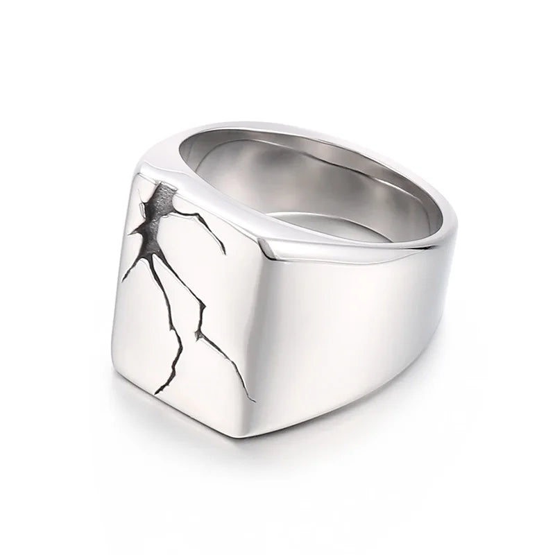 KALEN Unisex Unconventional Stainless Steel Square/Round Jewelry Rings With Crack Effects