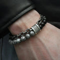 Hot Selling Natural Tiger Eye Men's Beaded Cross Bracelet Chain Couple Stainless Steel Double Beaded Layer Bracelet