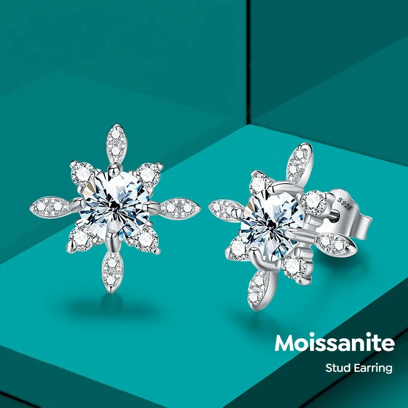 Gra Sparkling Moissanite Diamond 0.5CT Unusual Snowflake Stud Earring for Women 925 Sterling Silver Wedding Party Luxury Jewelry