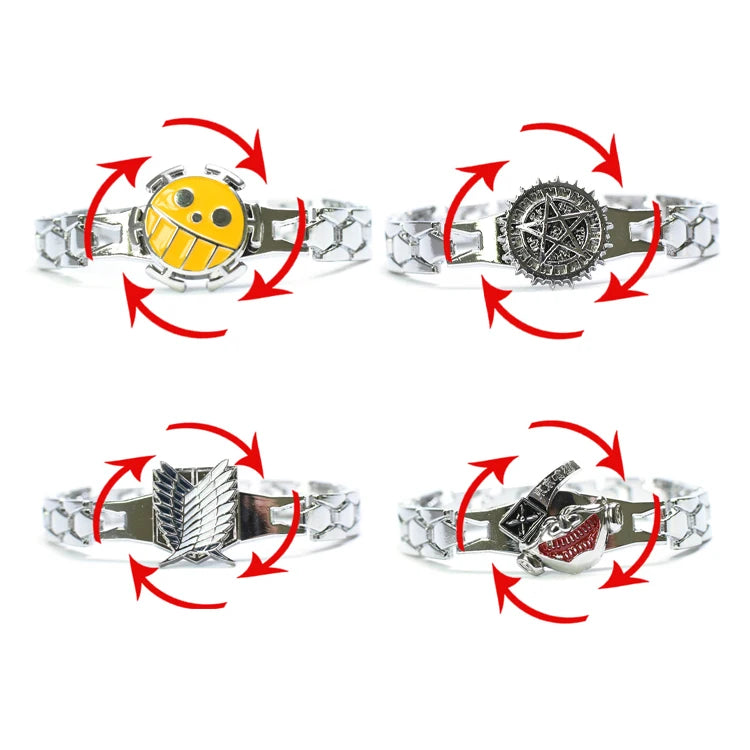 New Design Cartoon Jewelry Attack on Titan Product Metal Logo Rotating Anime Bracelet for Gift