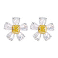 RUYI Daisy Flower Earring 18k Gold 0.3ctw Yellow Cushion 0.8ctw Pear Rose Cut Diamond Women Girl Lady Earrings