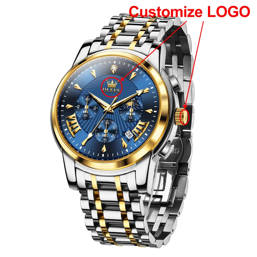 Oem  Custom Sports man Watches Luxury Chronograph Watch Stainless Steel Classic Luminous Quartz Watch for Man