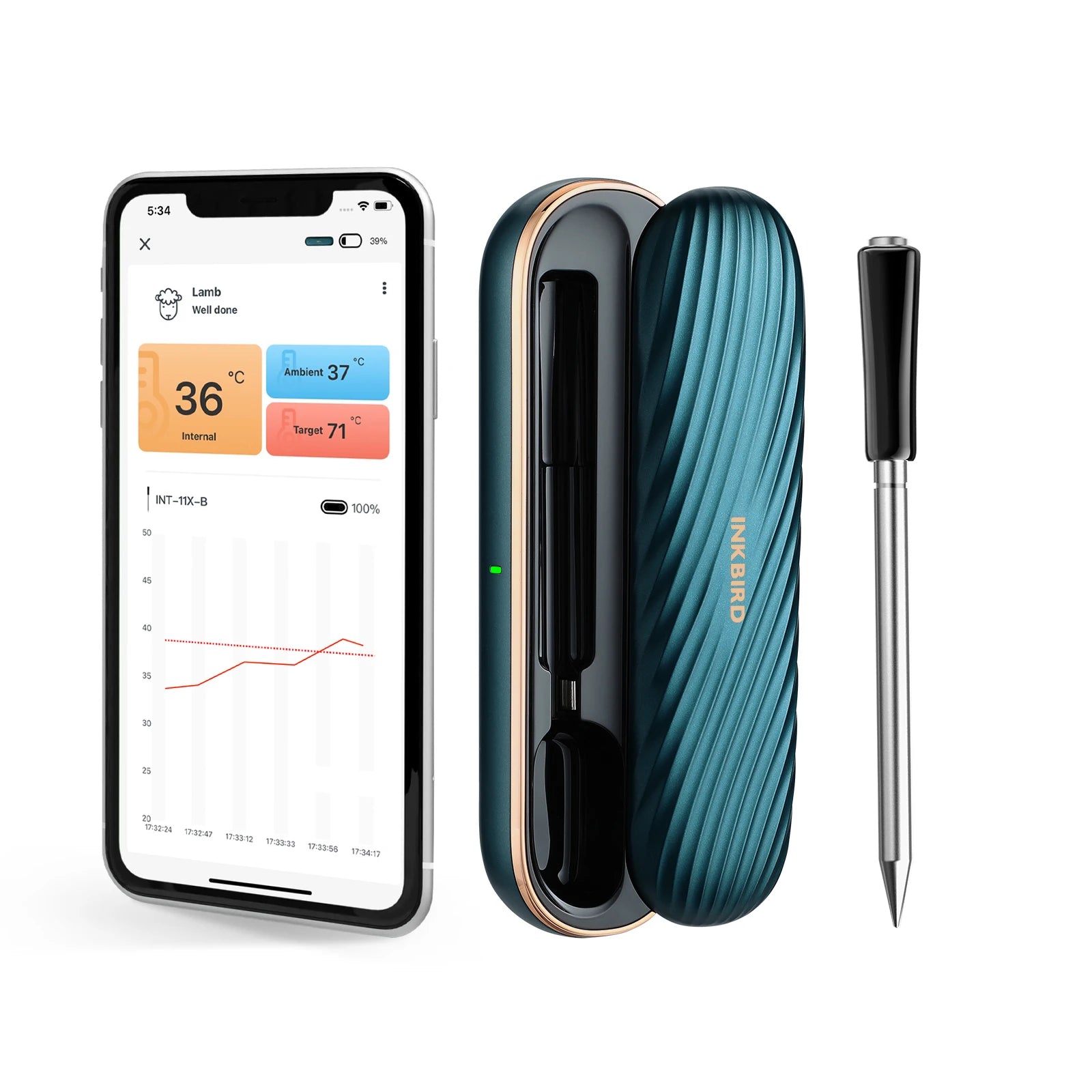 INKBIRD INT-11X-B Wireless Cordless Food Thermometer Long Distance Blue Tooth Connection