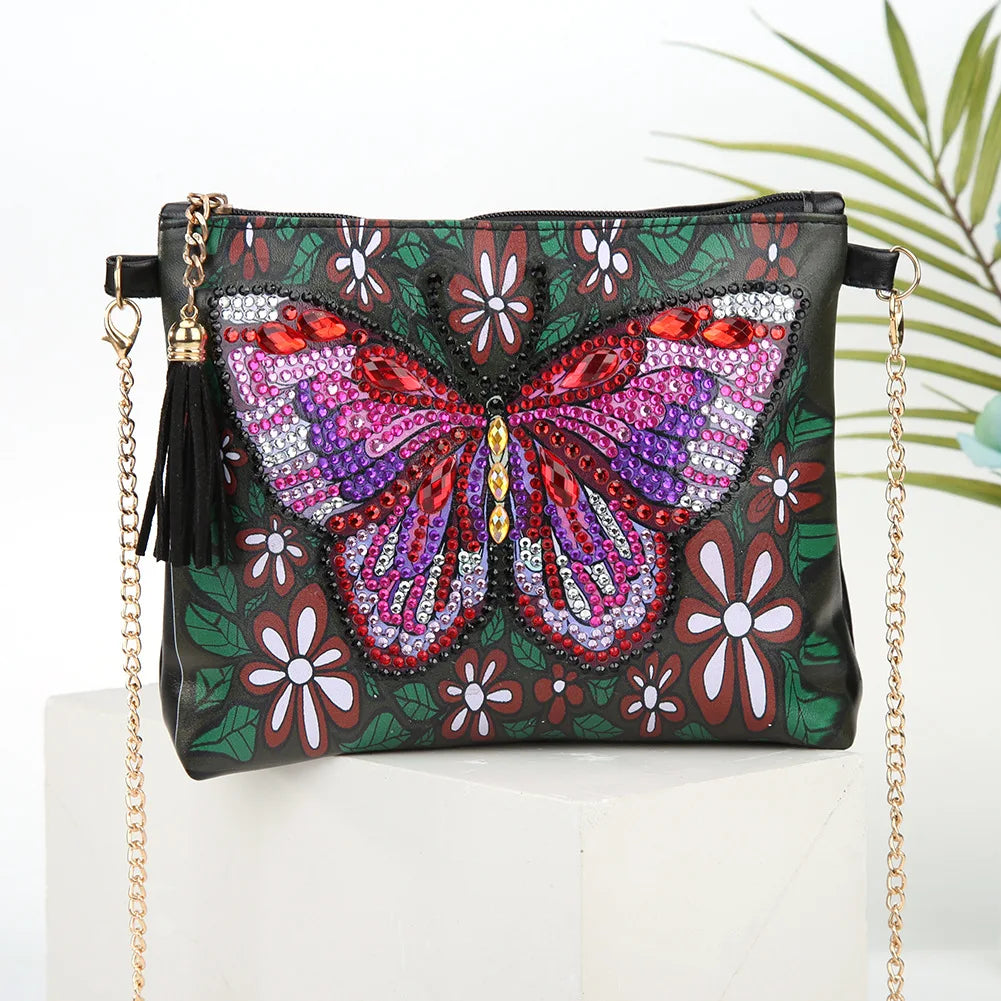 Cartoon Butterfly Shaped 5D Diamond Painting DIY Leather Tote Bag Special Shaped Drill Satchel Mosaic Storage Wallet Animal