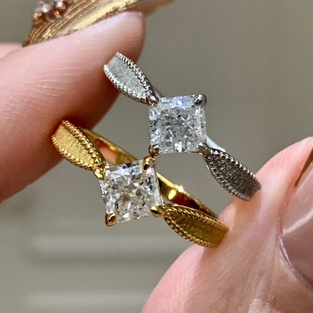 Aimgal Princess Cut Square 5A Zircon Stacking Ring Exquisite Italy Brushed 18K Gold-Plated S925 Silver Luxury Niche Jewelry
