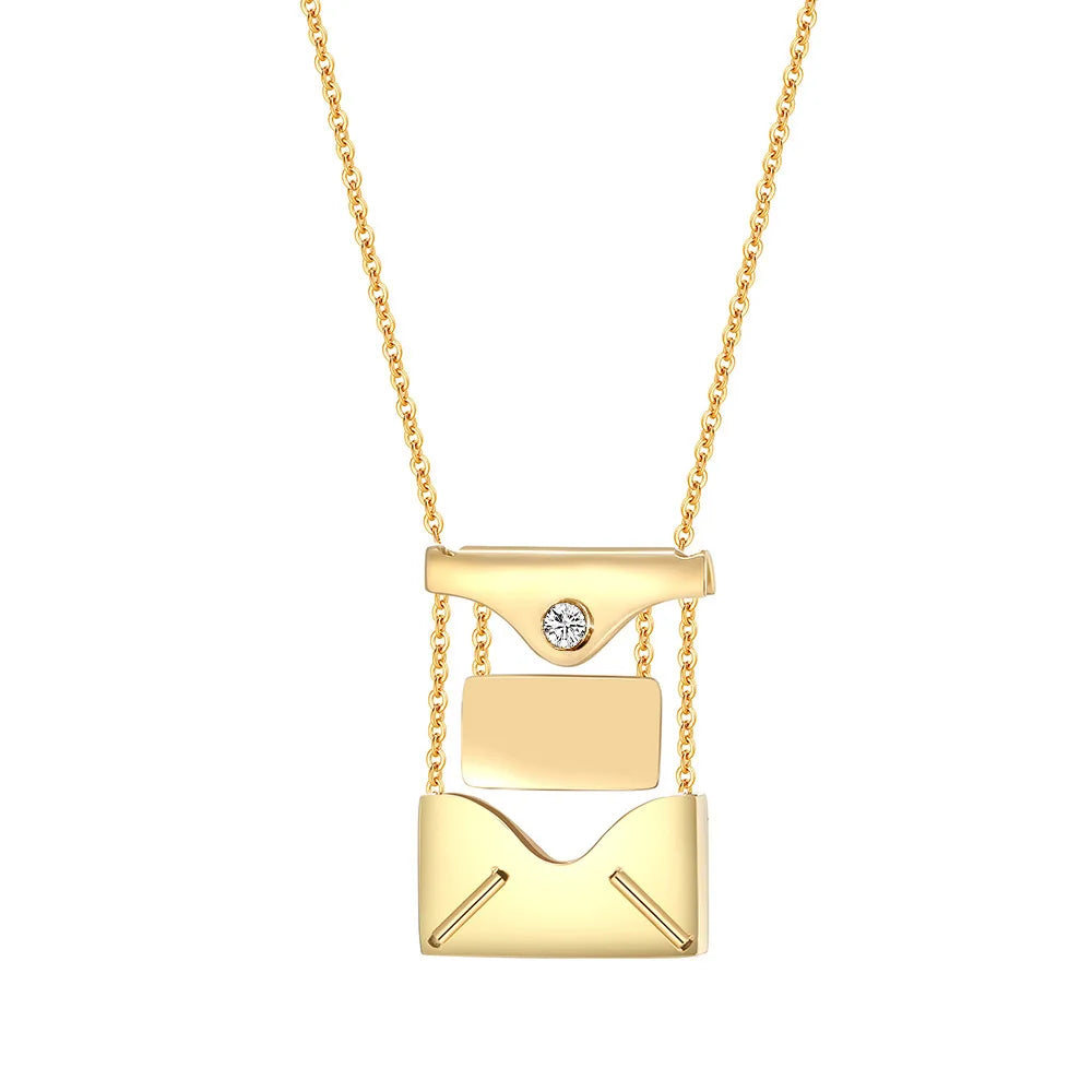 Europe Trendy Design Envelope Stainless Steel Open Necklace with Photo Inside Locket Pendant DIY Crystal