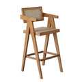 Solid Oak Indonesian Real Rattan Woven bar Counter Chandigarh Chair White Wax Teak Wood Supports Customization